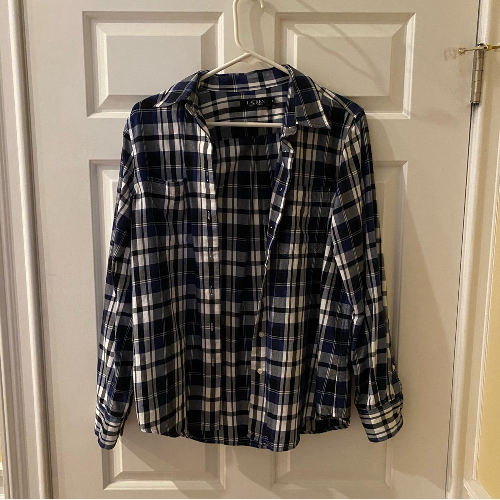 Lauren Ralph Lauren Blue Plaid Button Down M